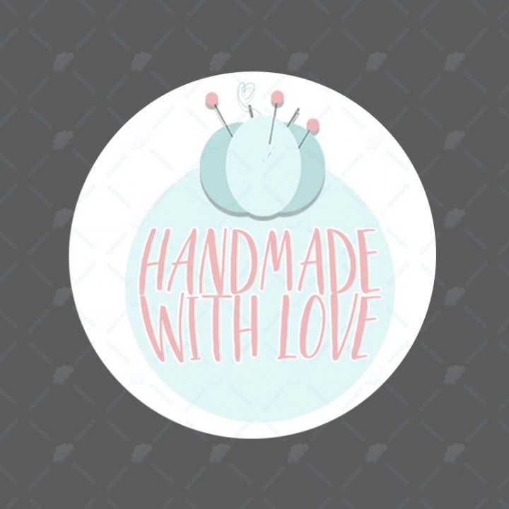 "Handmade with love игольница" наклейка круглая (d-4,5см)